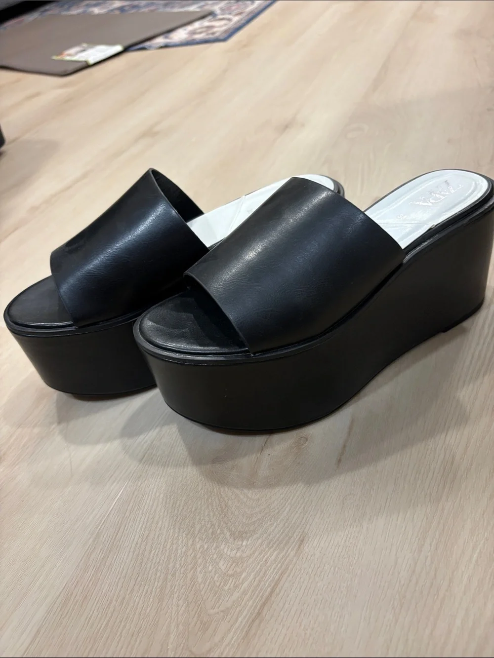 Zara Black Platform Slide Wedges